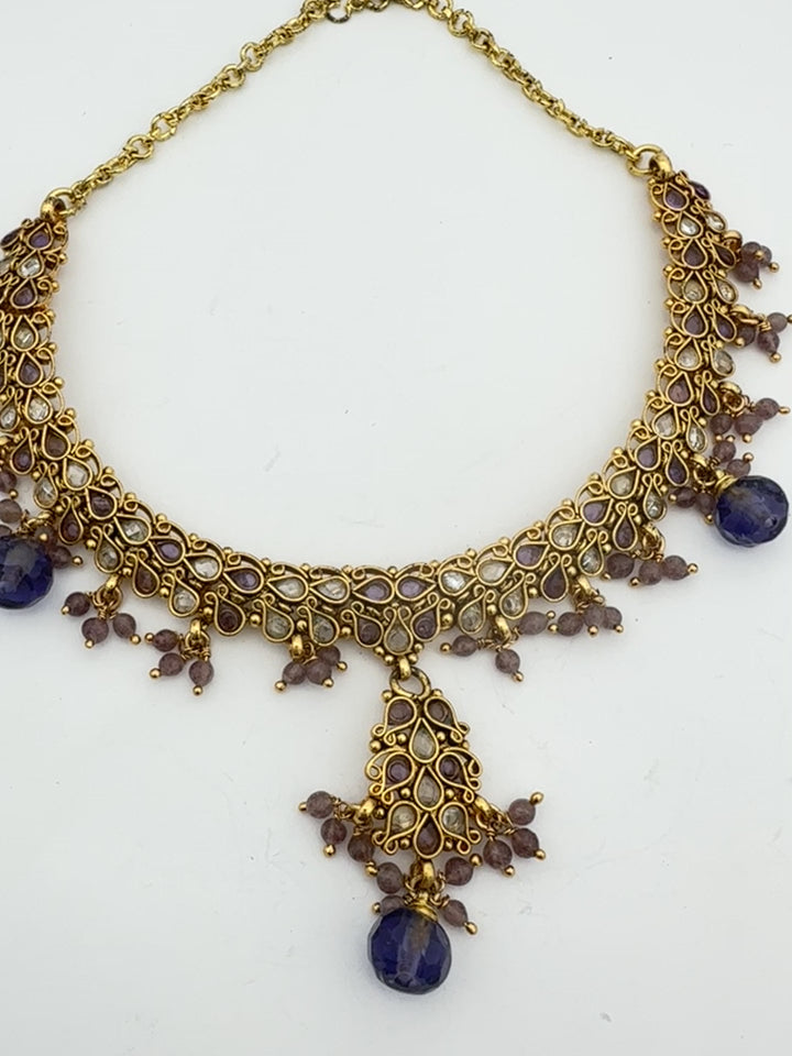 Egyptian Cleopatra, Jeweled Gem Necklace 24kt Yellow Gold Overlay
