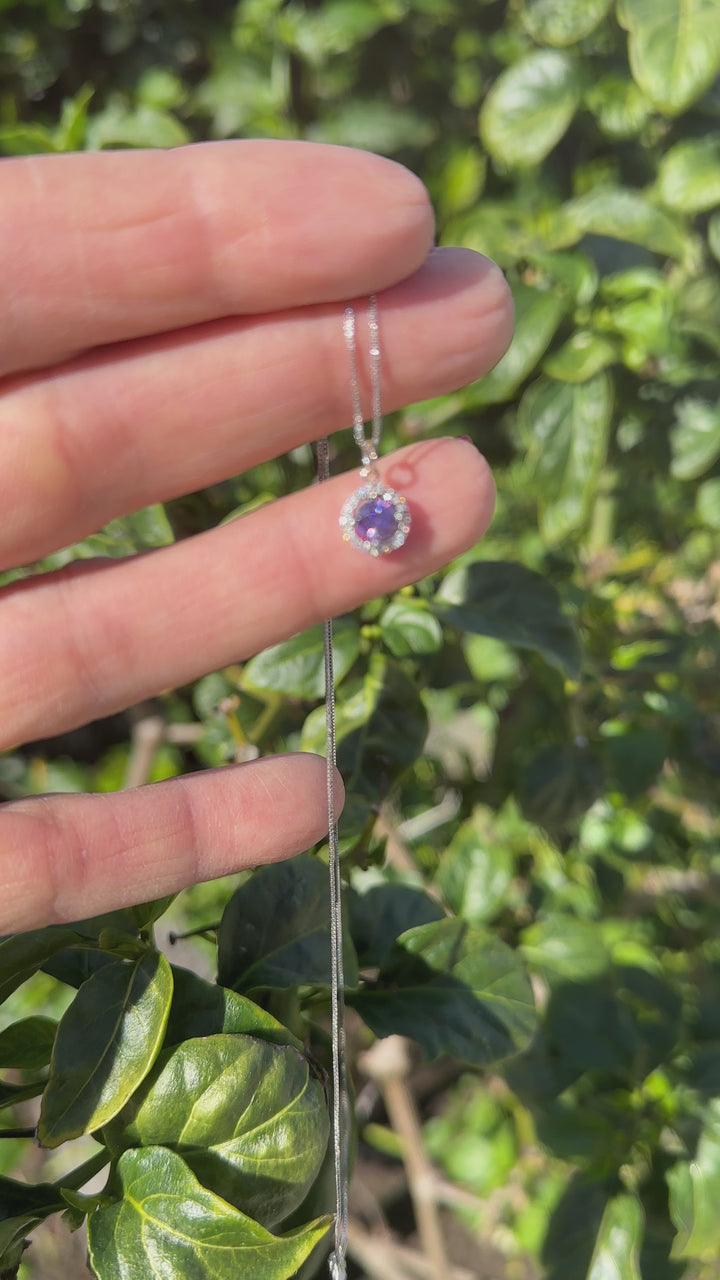 14kt Amethyst Halo Diamond Pendant and Chain