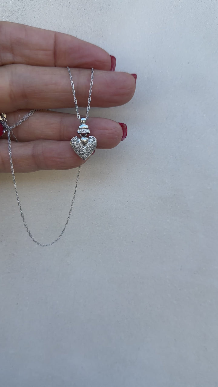 .70 ct 14Kt White Gold Pave Puffed Diamond Heart 1/2" Pendant