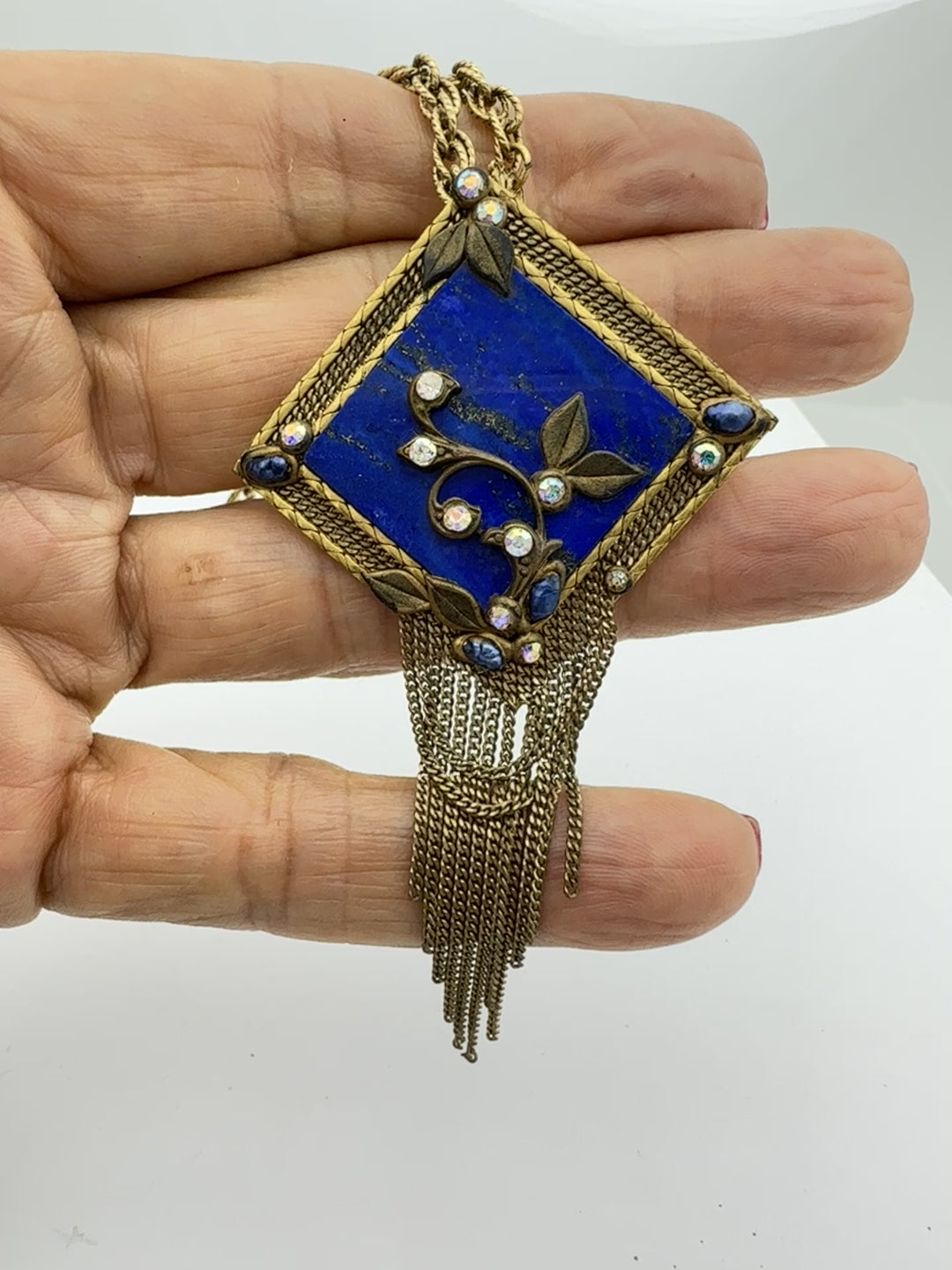 Marena Vintage Lapis Lazuli Dangling, Gold Mesh, Pendent-Pin Germany