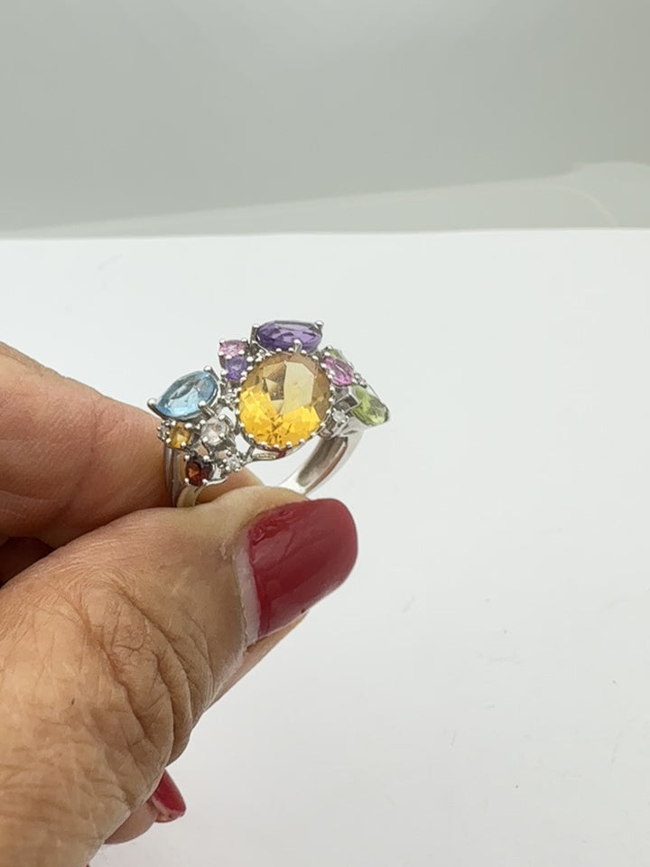 4.50 ctw Colored Gemstone Confetti Ring 14 Kt White Gold
