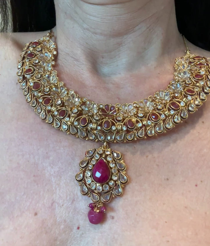 Egyptian Ruby Lavalier Dangle 2kt Electroplated Necklace