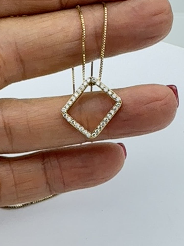 14Kt Yellow Gold .50 Carat Halo Modern Pendant & Chain VS Quality