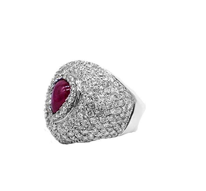 3.71 ct Ruby and 8 Carat Diamond Dome Ring 18kt White Gold