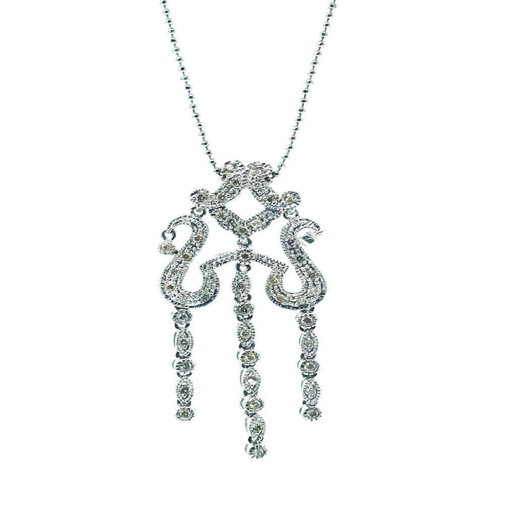 14Kt white gold Chandelier Diamond Necklace .75 Ct