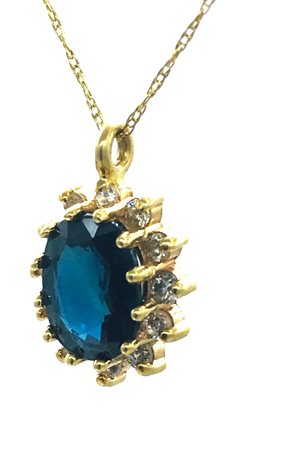 14Kt Blue Sapphire and Diamond Halo Pendant 2.50 ctw Genuine