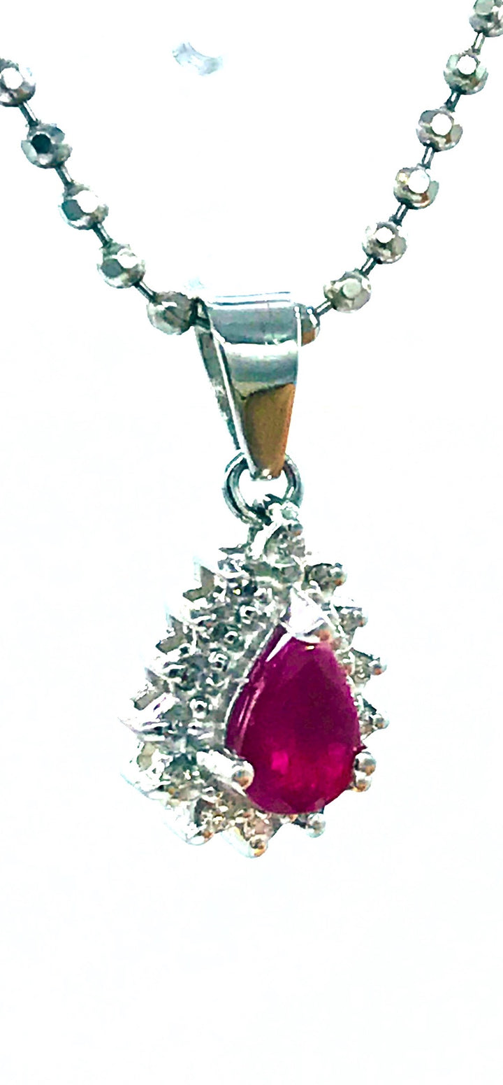 14kt White Gold Ruby Diamond Halo Pendant .60 Ct
