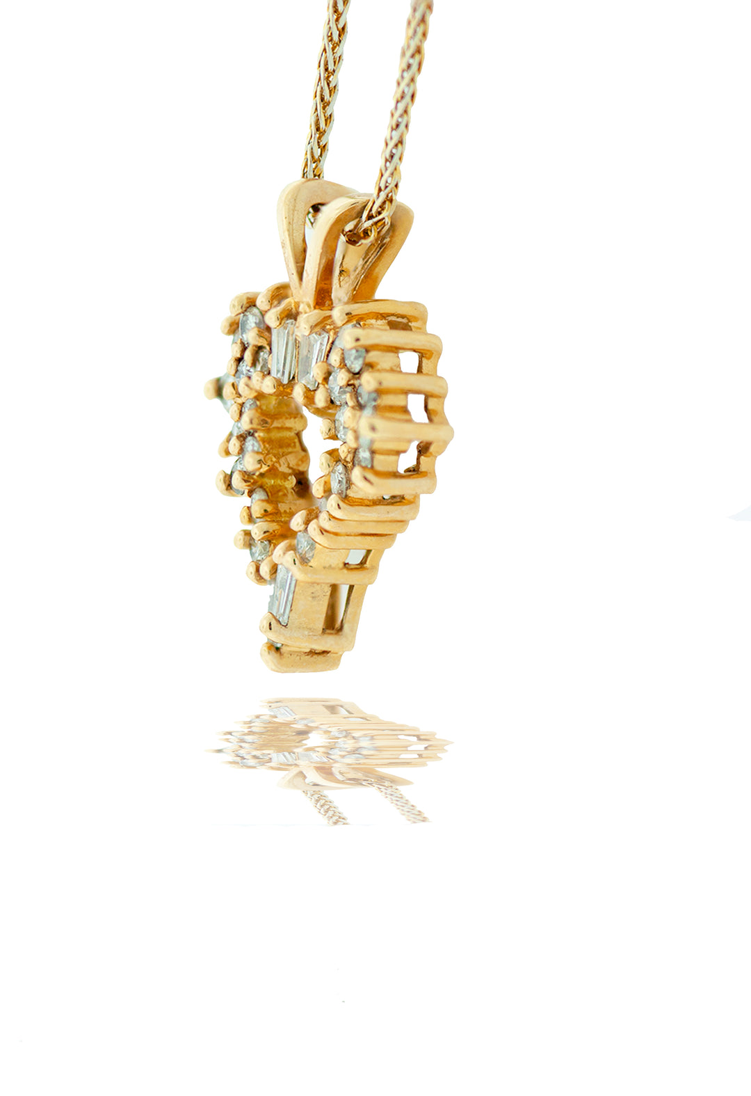 14Kt Yellow Gold Baguette Diamond Heart Necklace .70 Carat