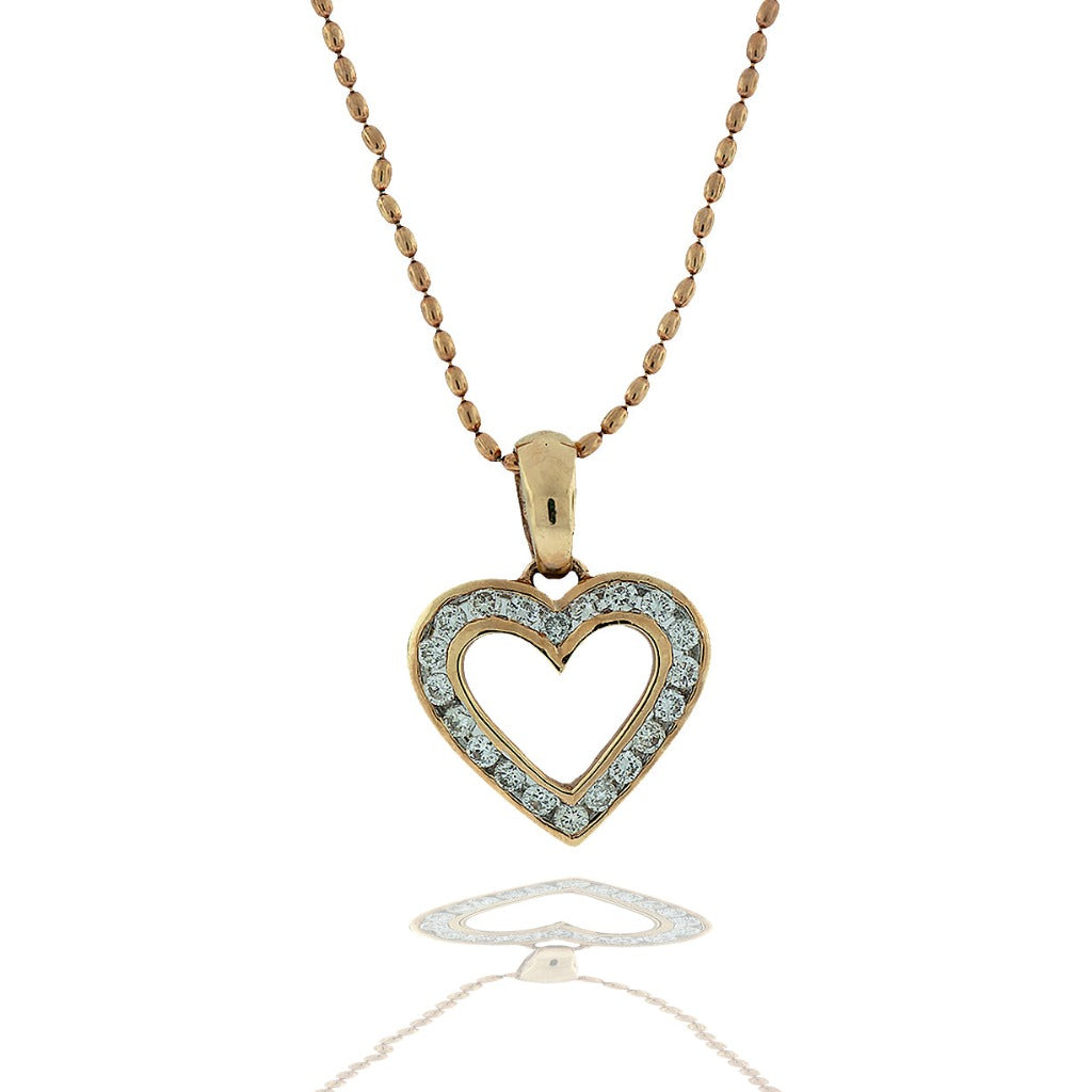 14K Channel Diamond Heart Necklace .40 Ct and Gold Chain