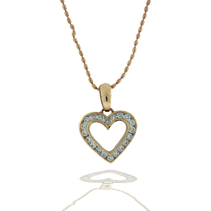 14K Channel Diamond Heart Necklace .40 Ct and Gold Chain