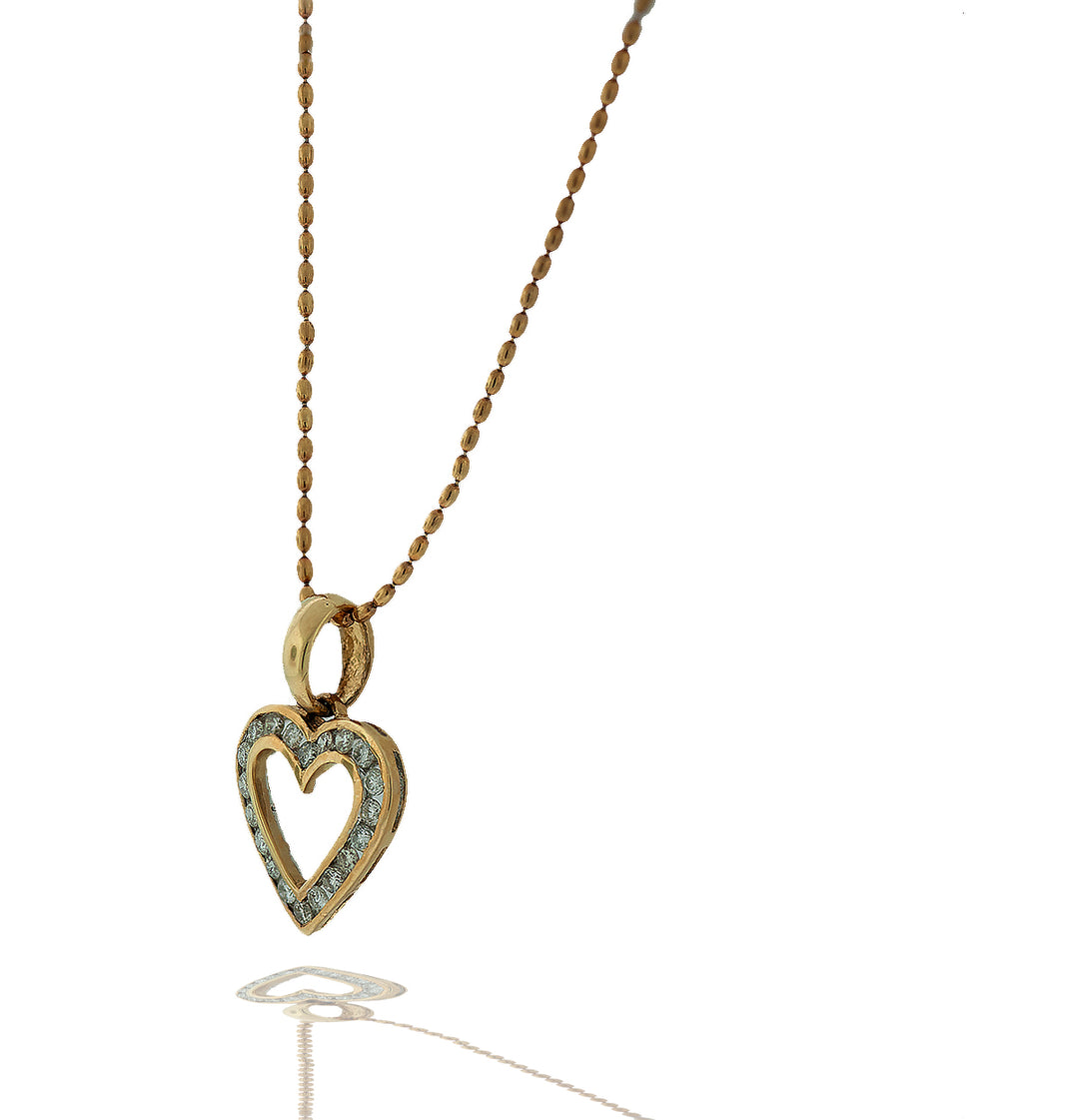 14K Channel Diamond Heart Necklace .40 Ct and Gold Chain