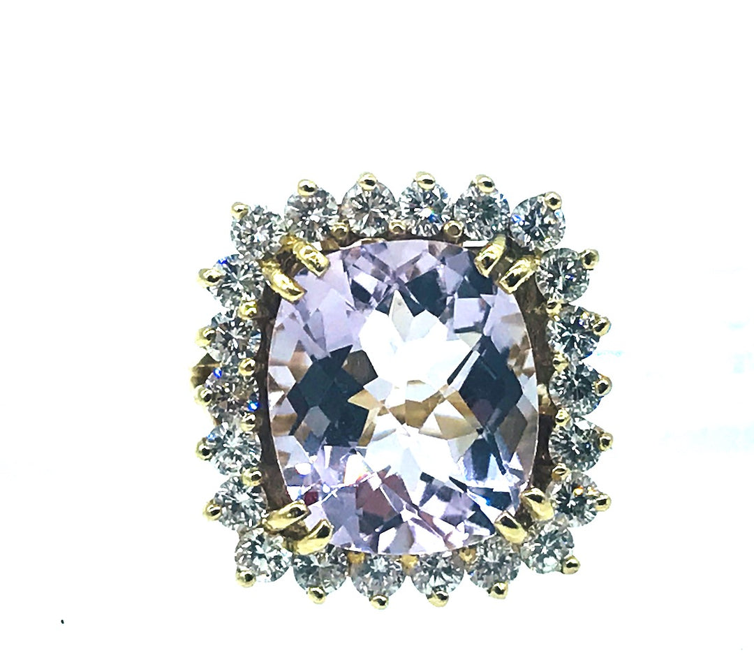 Halo Pink Kunzite and Diamond 11.15ct Ring