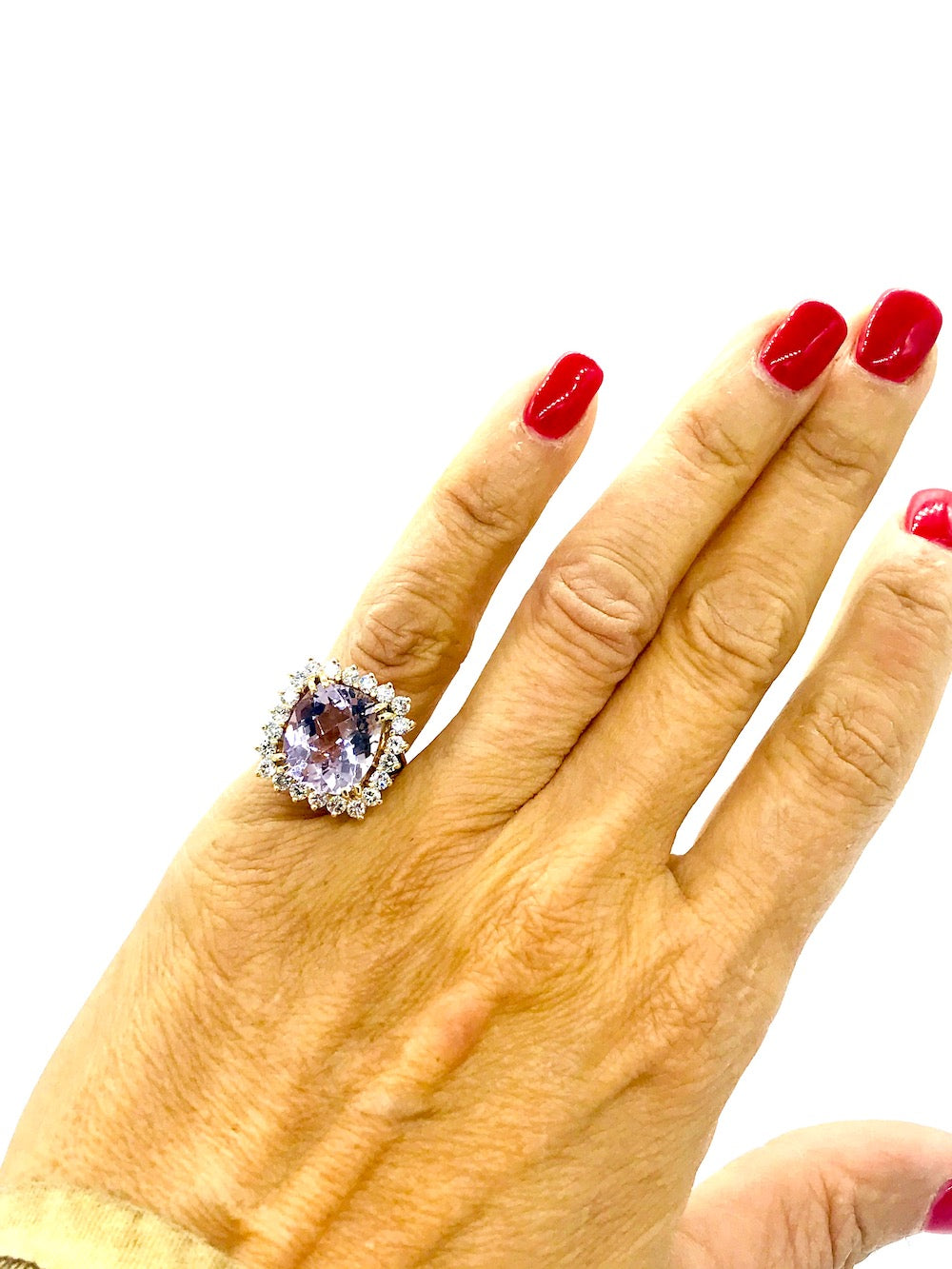 Halo Pink Kunzite and Diamond 11.15ct Ring