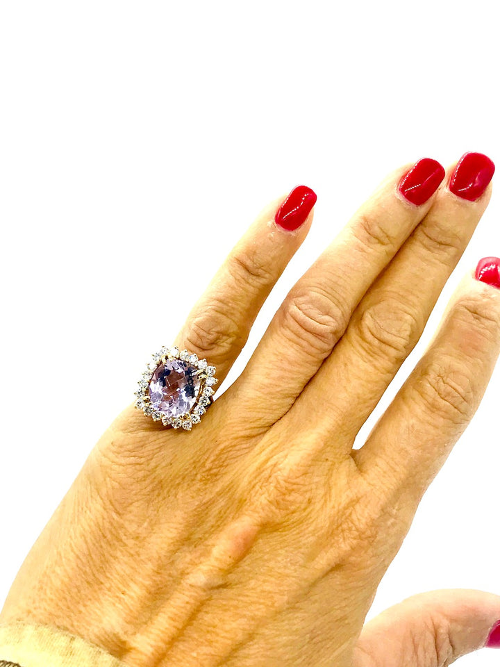 Halo Pink Kunzite and Diamond 11.15ct Ring
