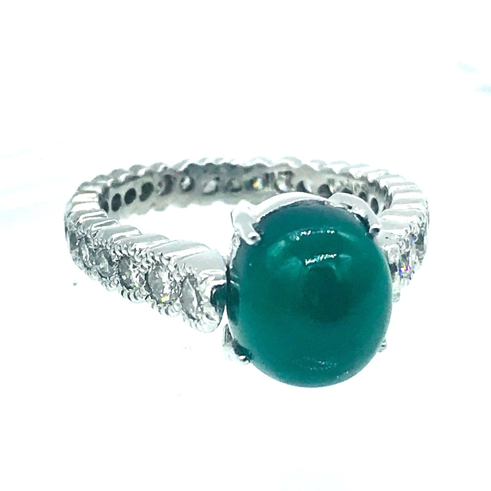 Jade and Diamond Eternity Platinum Ring 1.50 ct