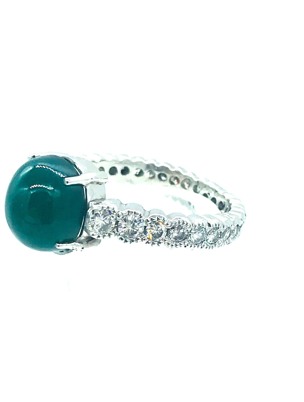 Jade and Diamond Eternity Platinum Ring 1.50 ct