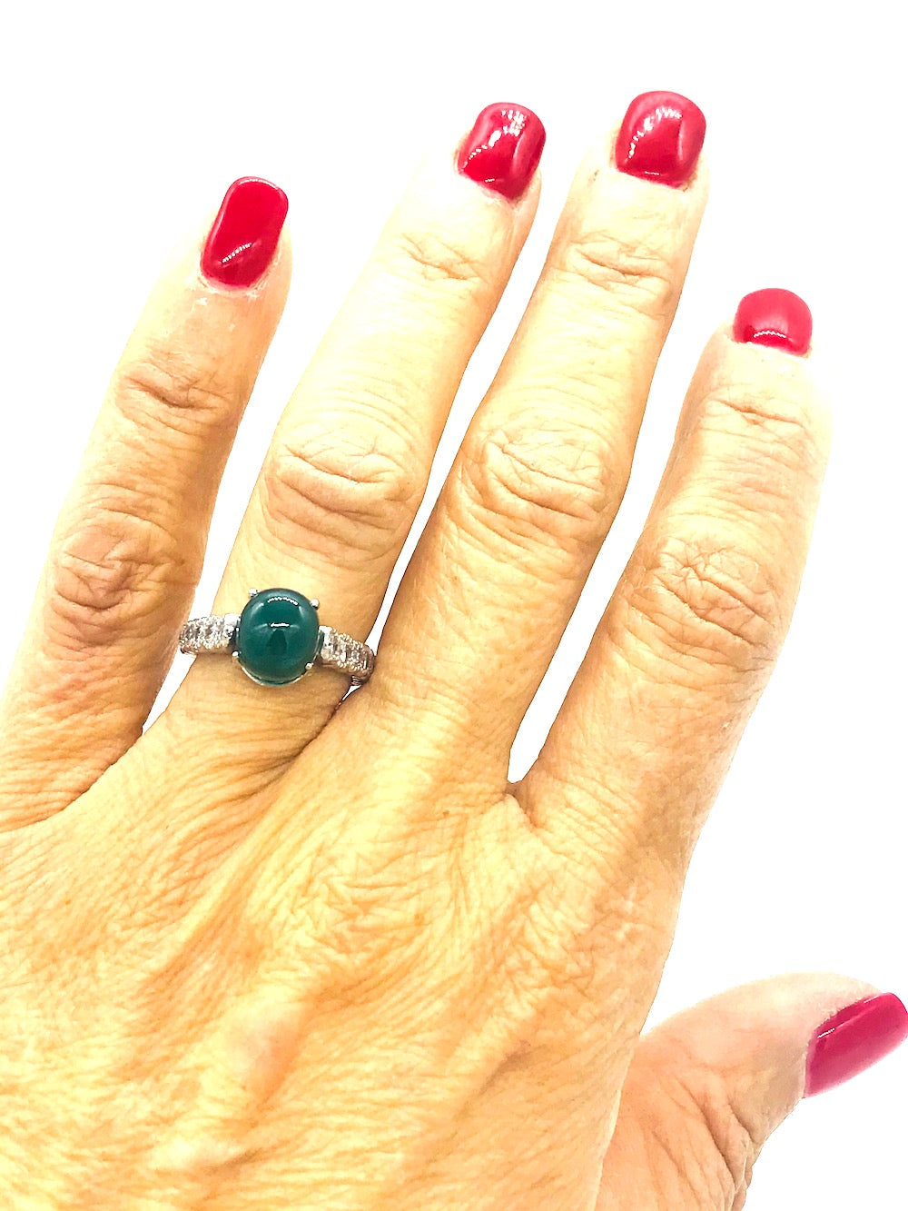 Jade and Diamond Eternity Platinum Ring 1.50 ct