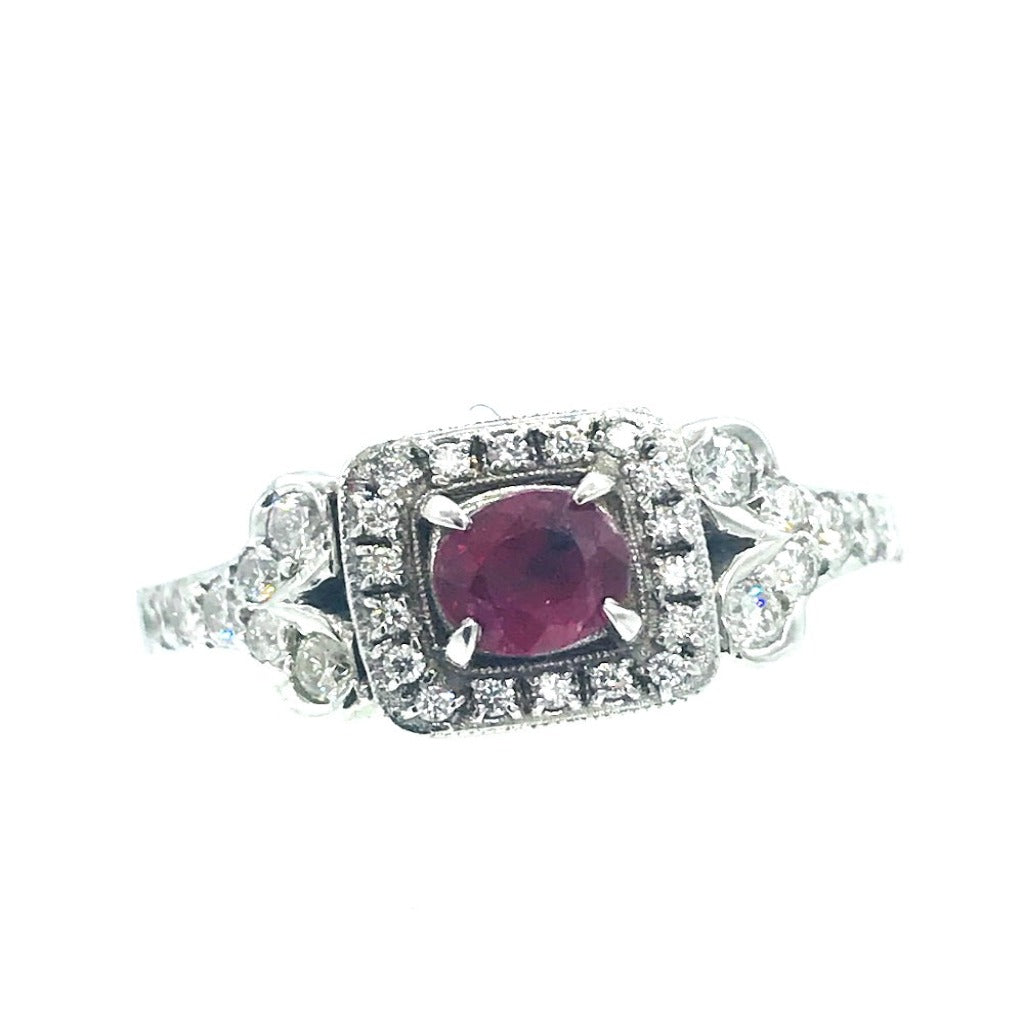Ruby and Diamond Halo Ring 14kt Gold