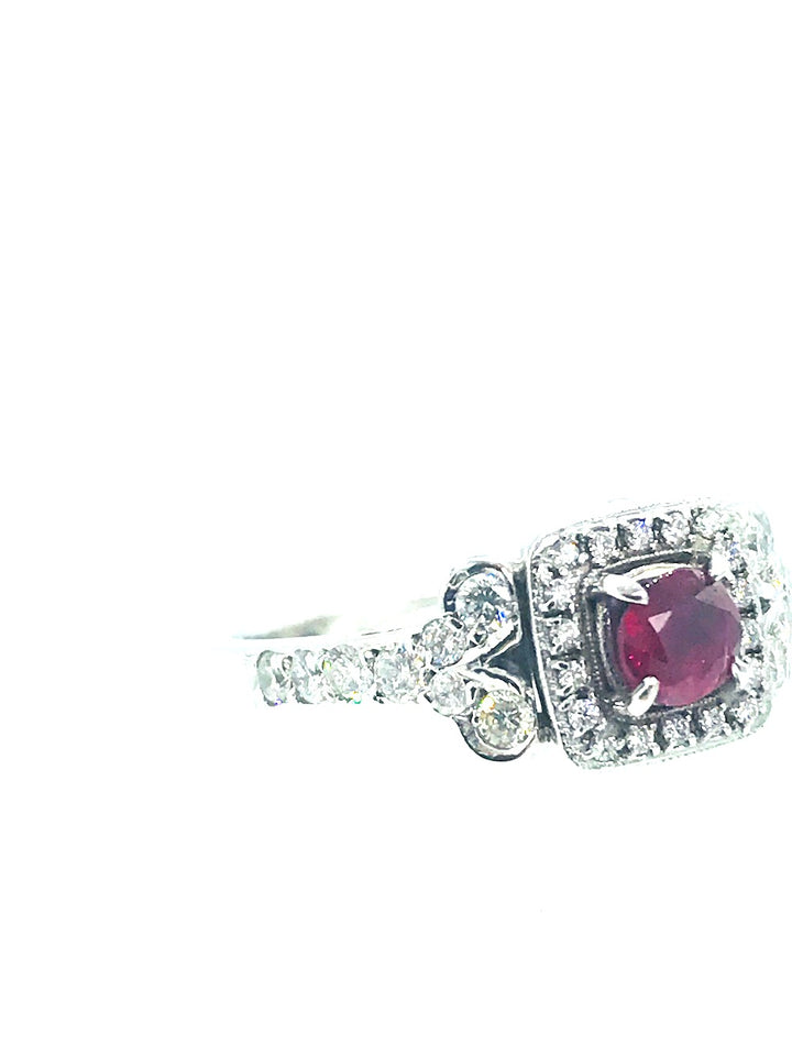 Ruby and Diamond Halo Ring 14kt Gold