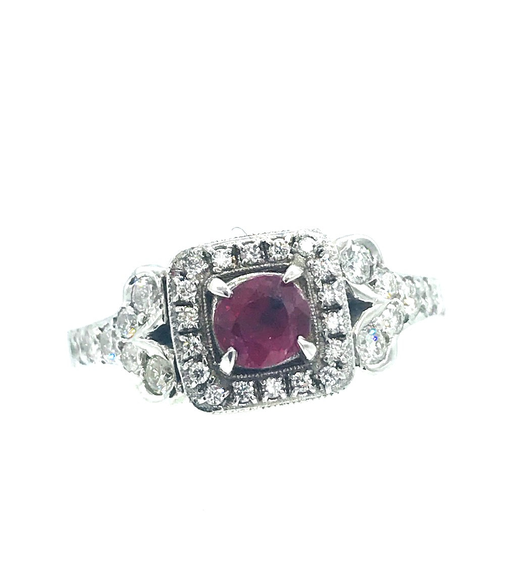 Ruby and Diamond Halo Ring 14kt Gold
