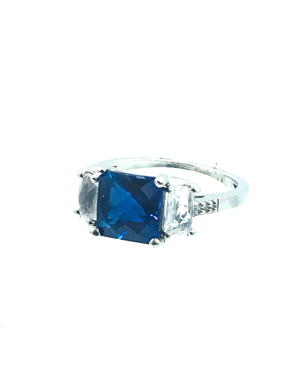 7MM 3-stone Blue Ring Sterling Silver