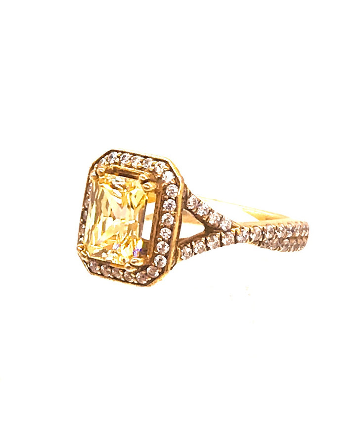 Yellow Stone Halo Engagement Ring, Sterling Silver
