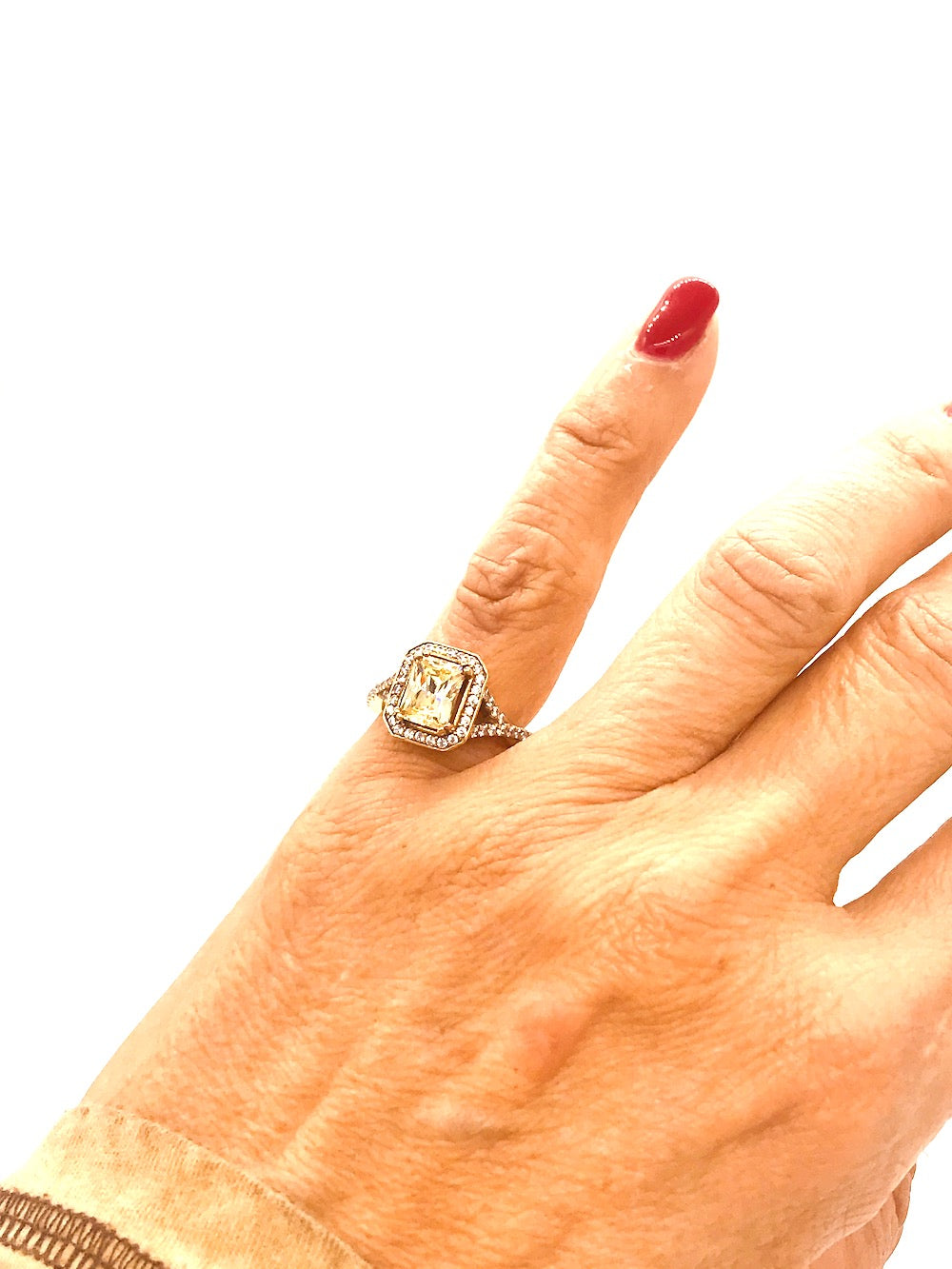 Yellow Stone Halo Engagement Ring, Sterling Silver