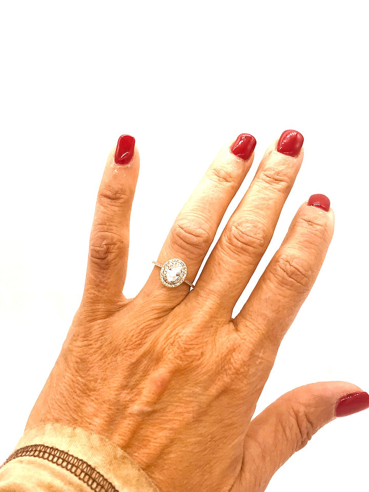 Double Halo Diamond Engagement Ring Sterling