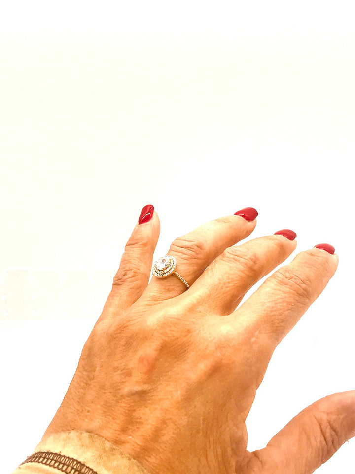 Double Halo Diamond Engagement Ring Sterling
