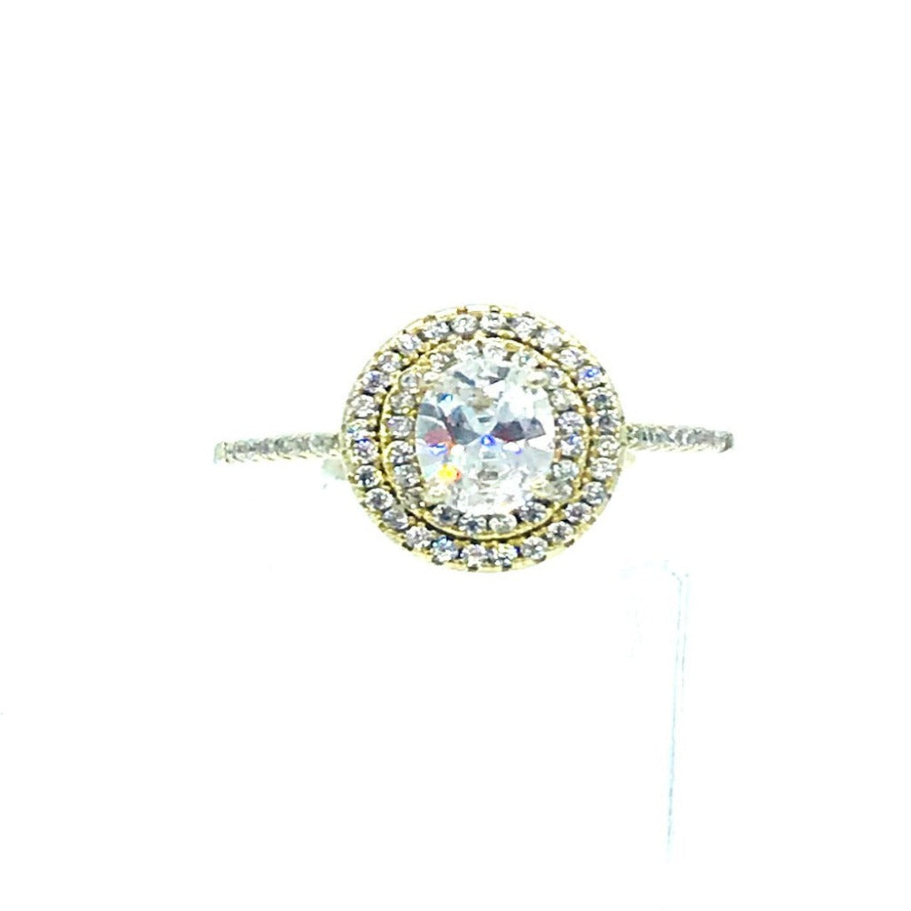 Double Halo Diamond Engagement Ring Sterling