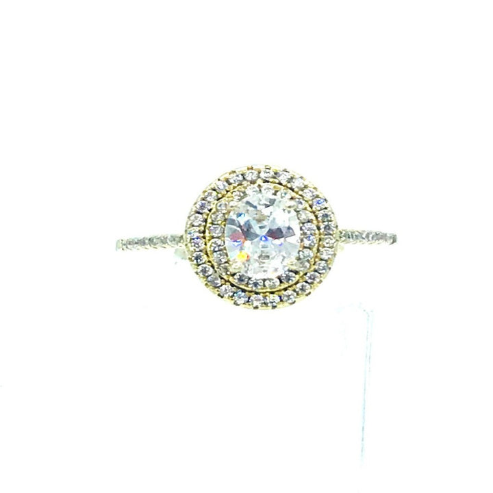 Double Halo Diamond Engagement Ring Sterling
