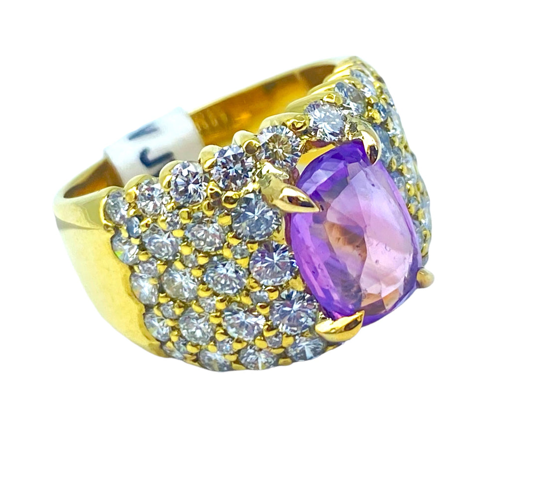 18Kt Diamond and Pink Sapphire Ring 4.97 ctw VS Quality