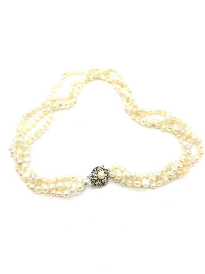 Triple  Freshwater White Pearl 17" Strand Necklace