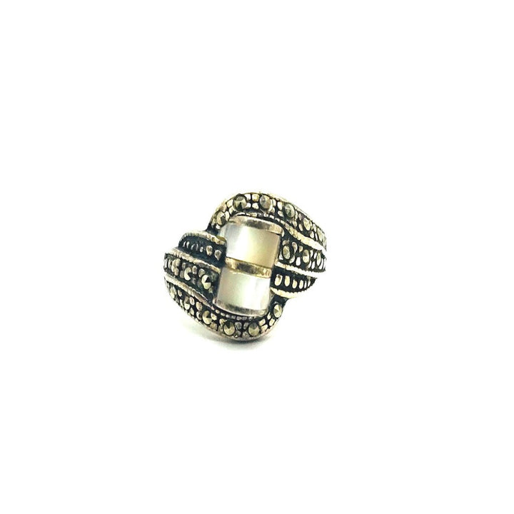 Mother of Pearl and Hematite Dome Ring Sterling Silver