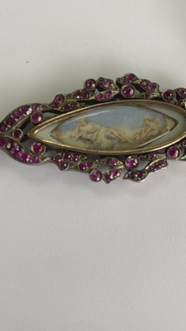 Art Deco 1800’s Ruby Picture Pendant with Lady & Angel
