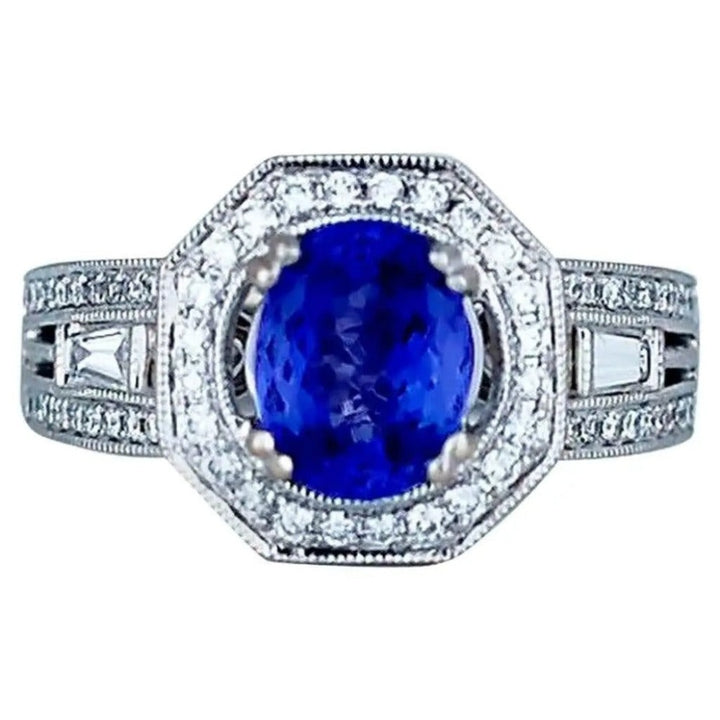 Halo Tanzanite and Diamond Ring, 2.70 ctw VS Quality 18kt