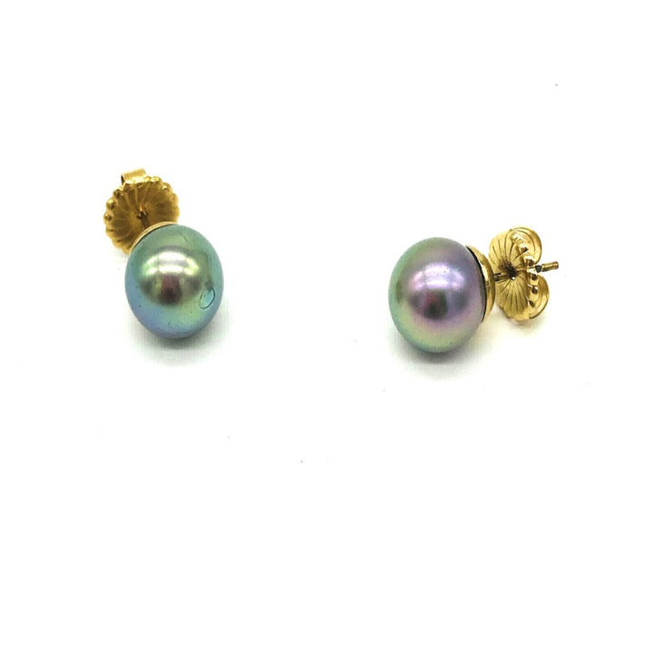 AAA Tahitian Gray Pearl Stud Earrings  11.50mm 18Kt