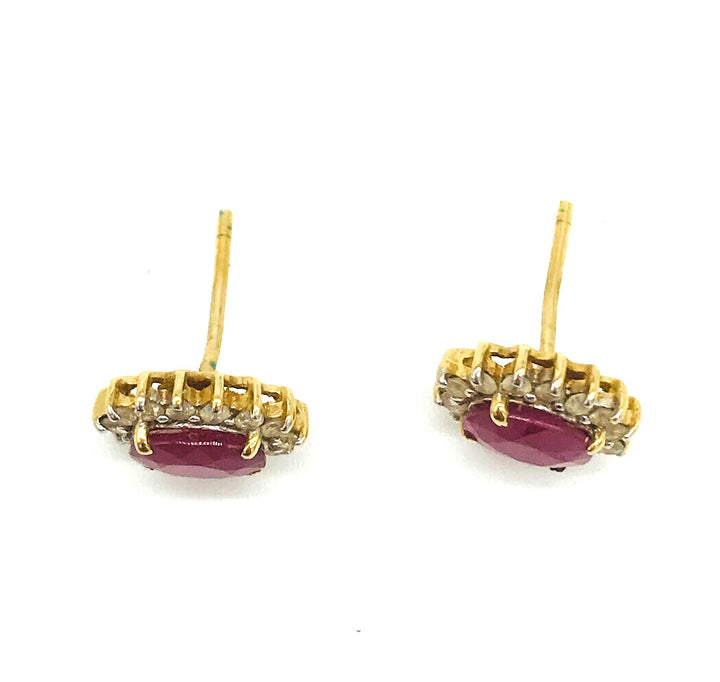 .90 ct Burma Genuine Red Ruby and Diamond  Earrings Halo 14 Karat