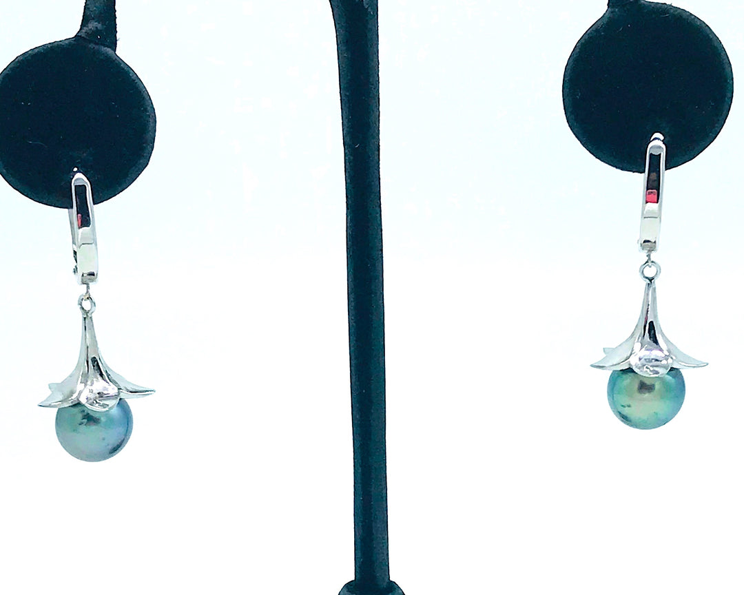 AAA 10mm Tahitian Pearl Drop Earrings White Gold