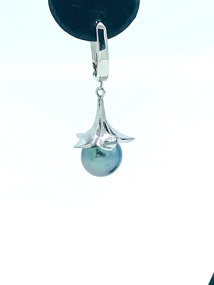 AAA 10mm Tahitian Pearl Drop Earrings White Gold