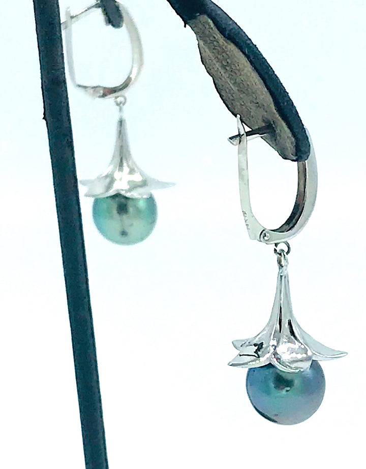 AAA 10mm Tahitian Pearl Drop Earrings White Gold