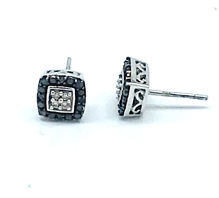 Black and White Diamond Square Stud .22 ctw Earrings