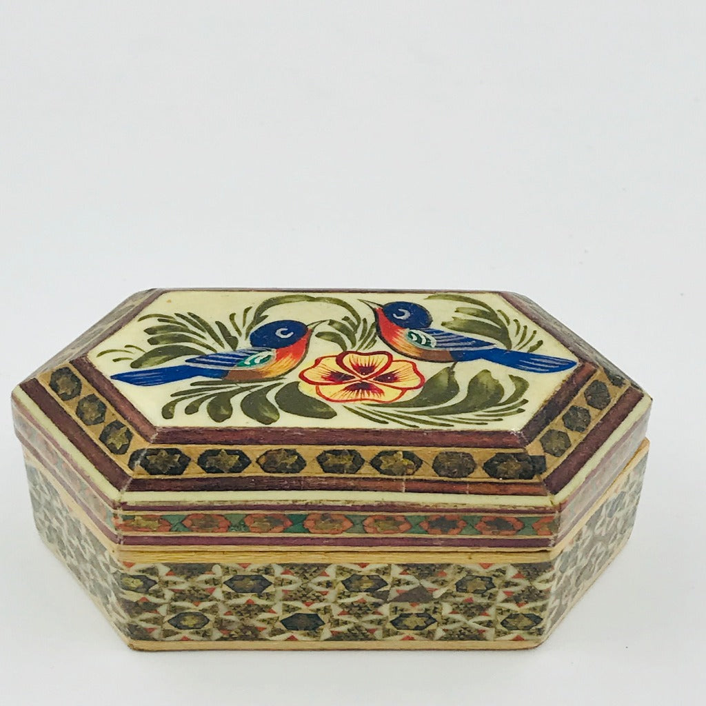 Blue Birds Hand painted Teak Wood Trinket Box