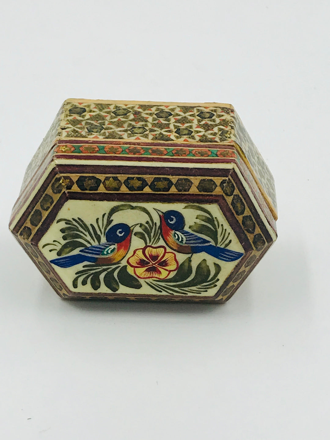 Blue Birds Hand painted Teak Wood Trinket Box