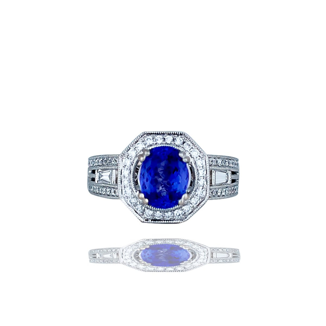 Tanzanite and Diamond Halo Ring 2.70 ctw 18kt