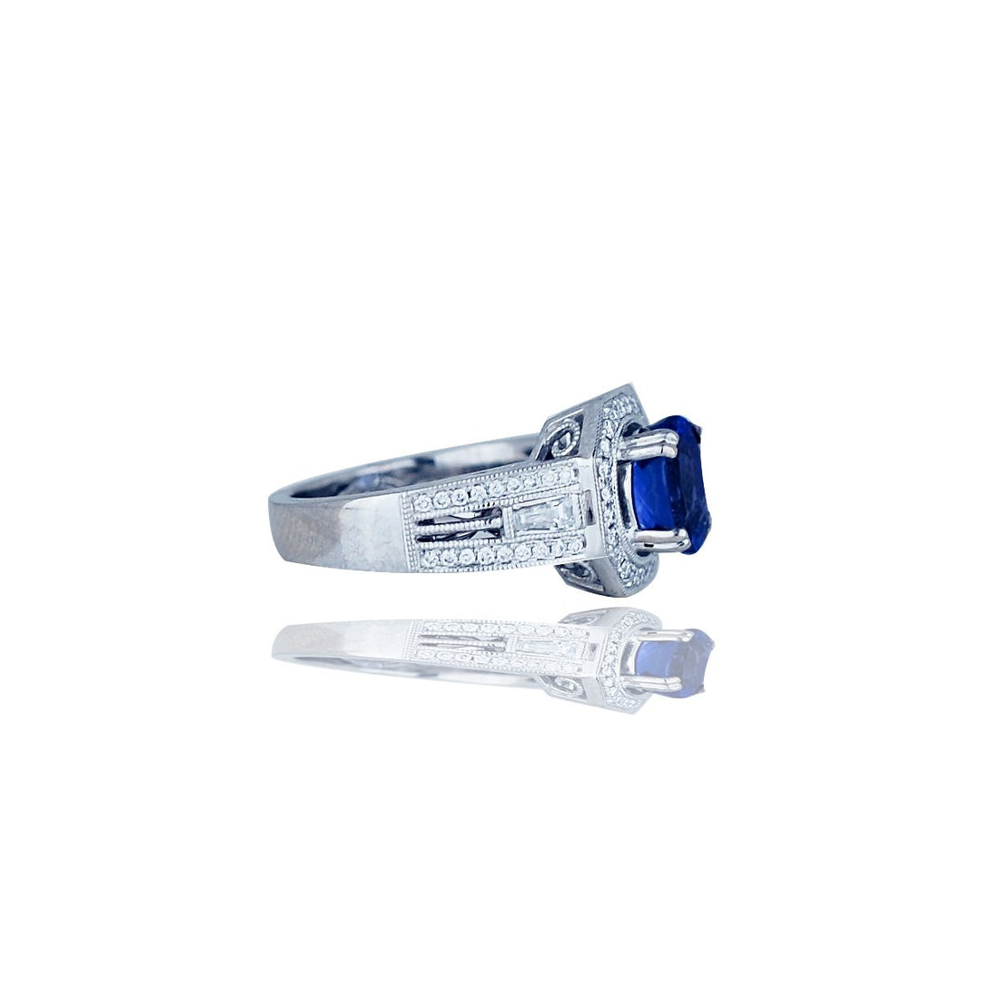 Tanzanite and Diamond Halo Ring 2.70 ctw 18kt