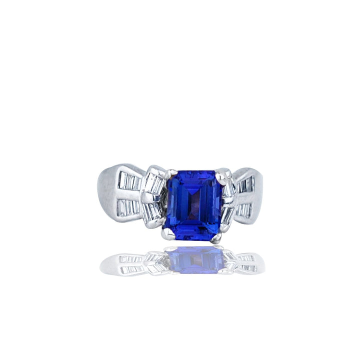 Platinum Diamond and Tanzanite Ring 3 ctw