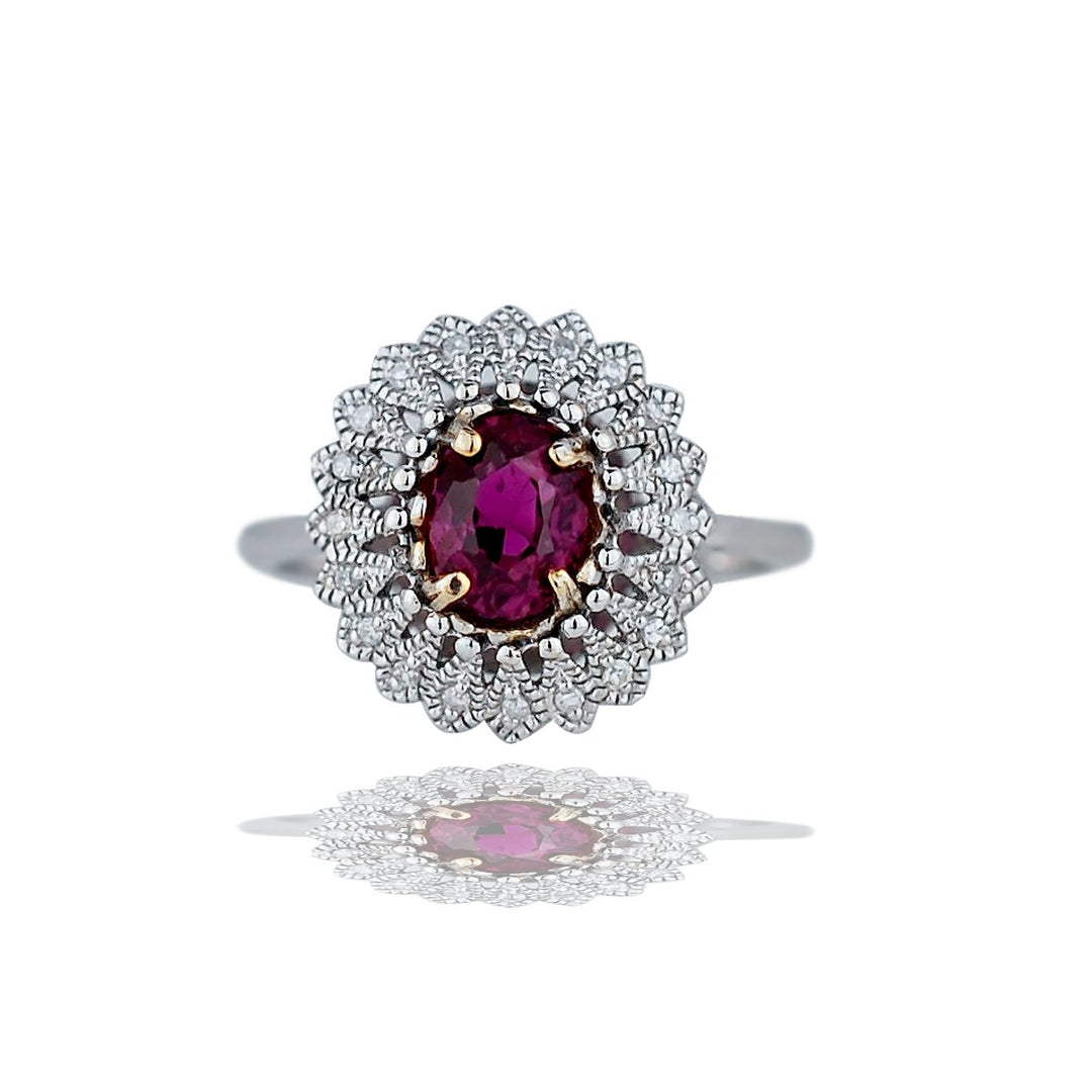Halo Tourmaline and Diamond Ring 14kt Gold