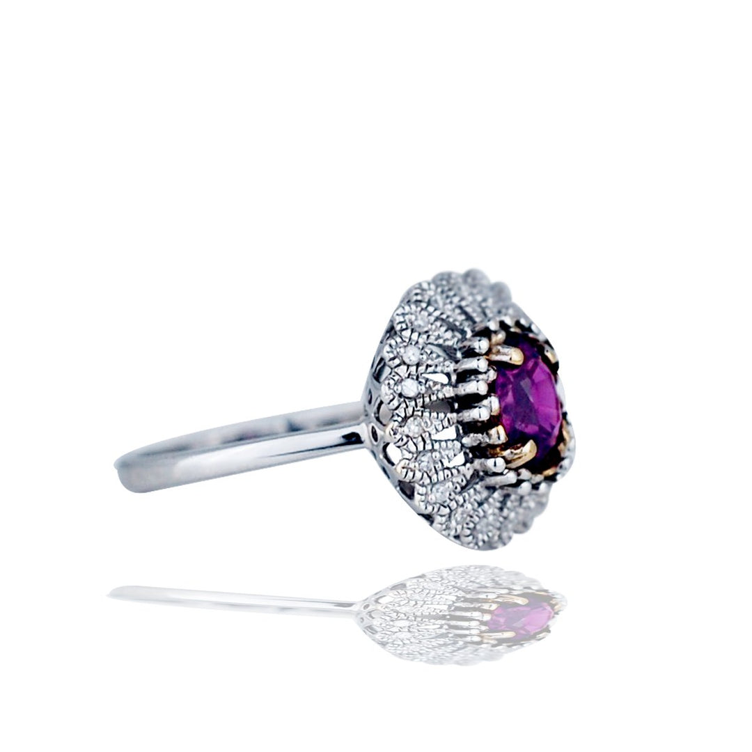 Halo Tourmaline and Diamond Ring 14kt Gold