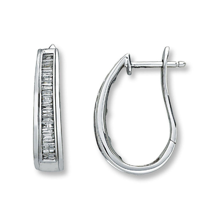 14K Diamond Hoop Earrings Baguette .75 ctw